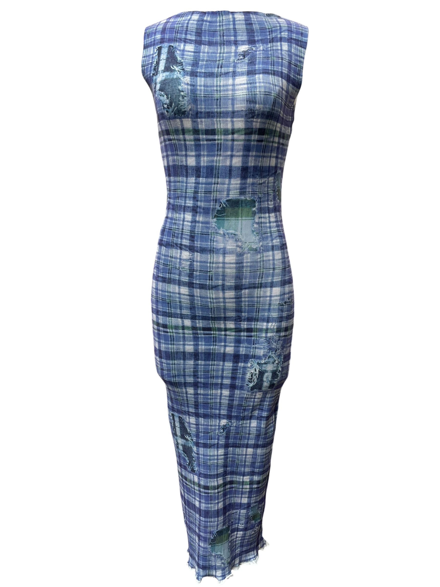 Acne Studios Blue Plaid Midi Dress – Size 38