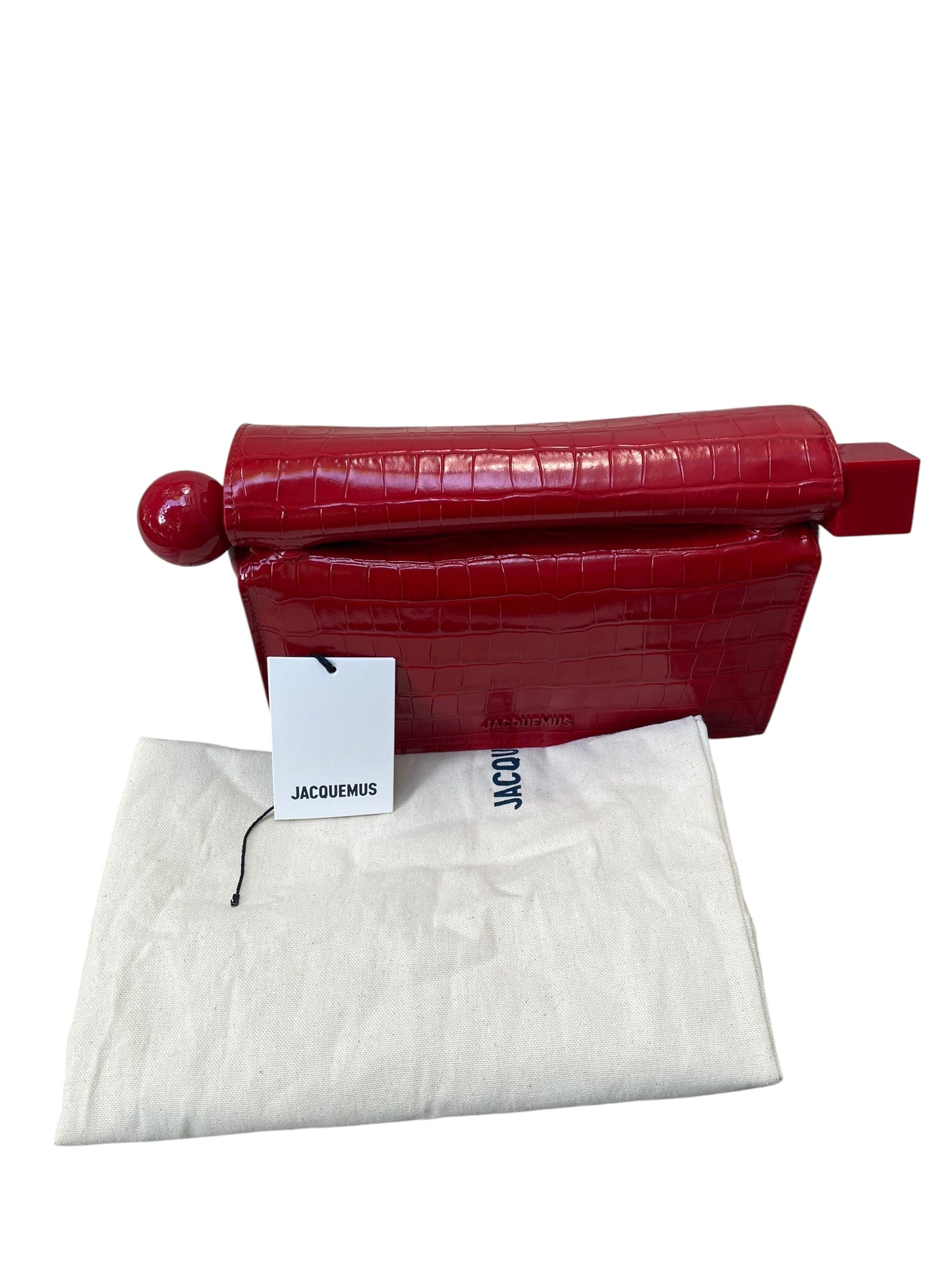 Jacquemus Le Rond Carré Clutch in Red Crocodile-embossed leather