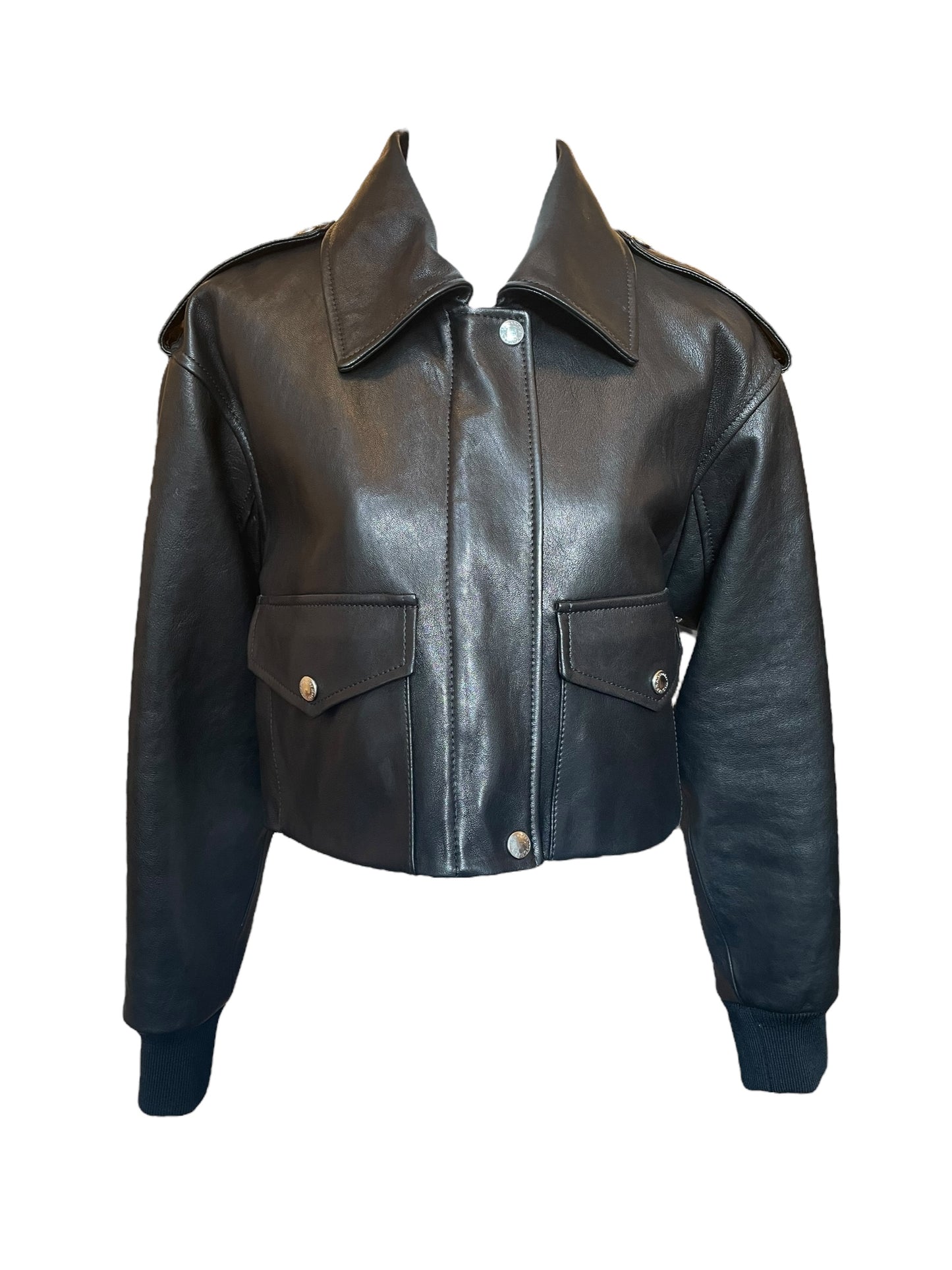 Alexander McQueen Cropped Black Leather Jacket