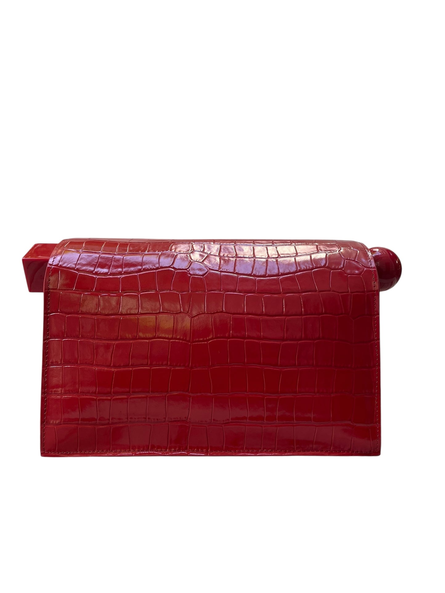 Jacquemus Le Rond Carré Clutch in Red Crocodile-embossed leather