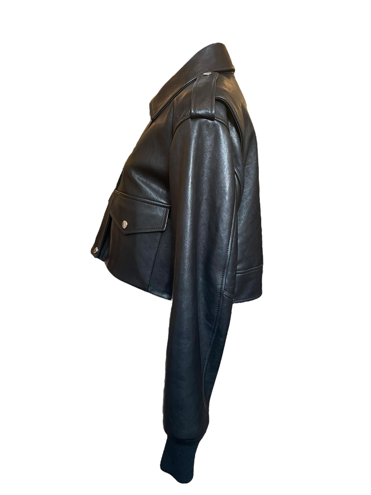 Alexander McQueen Cropped Black Leather Jacket