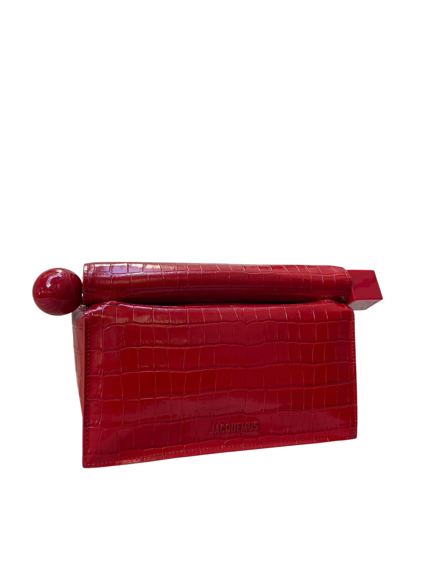 Jacquemus Le Rond Carré Clutch in Red Crocodile-embossed leather