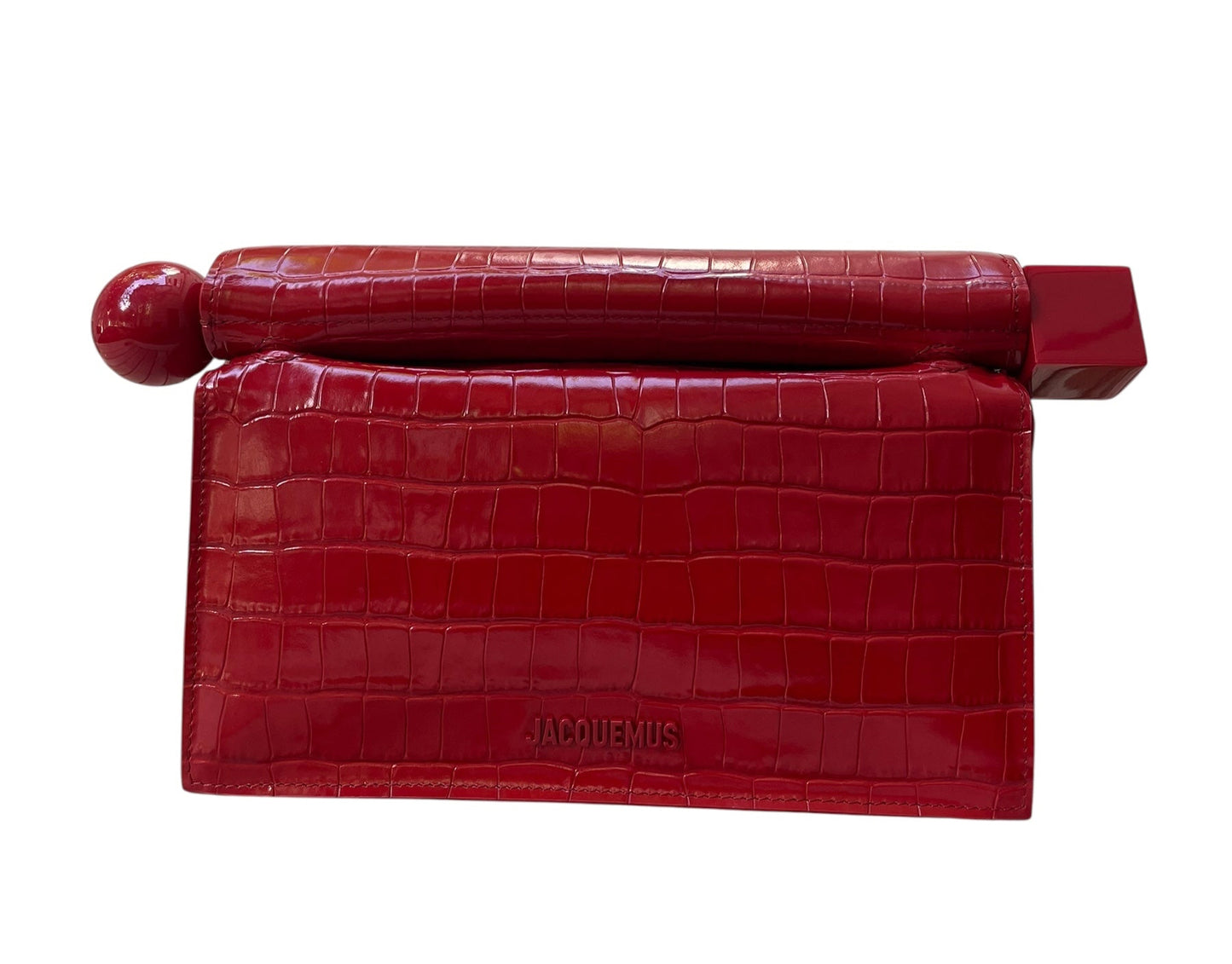 Jacquemus Le Rond Carré Clutch in Red Crocodile-embossed leather