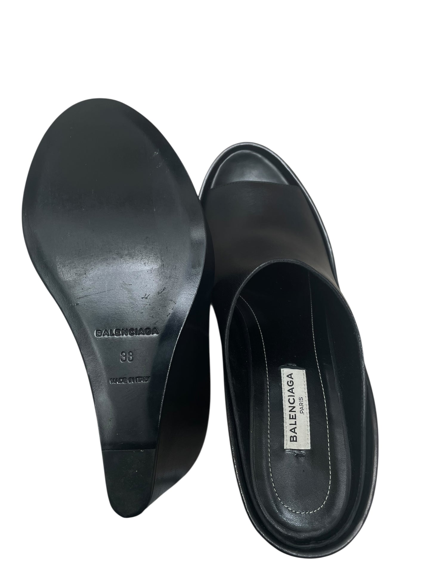 Balenciaga black wedge heel mules