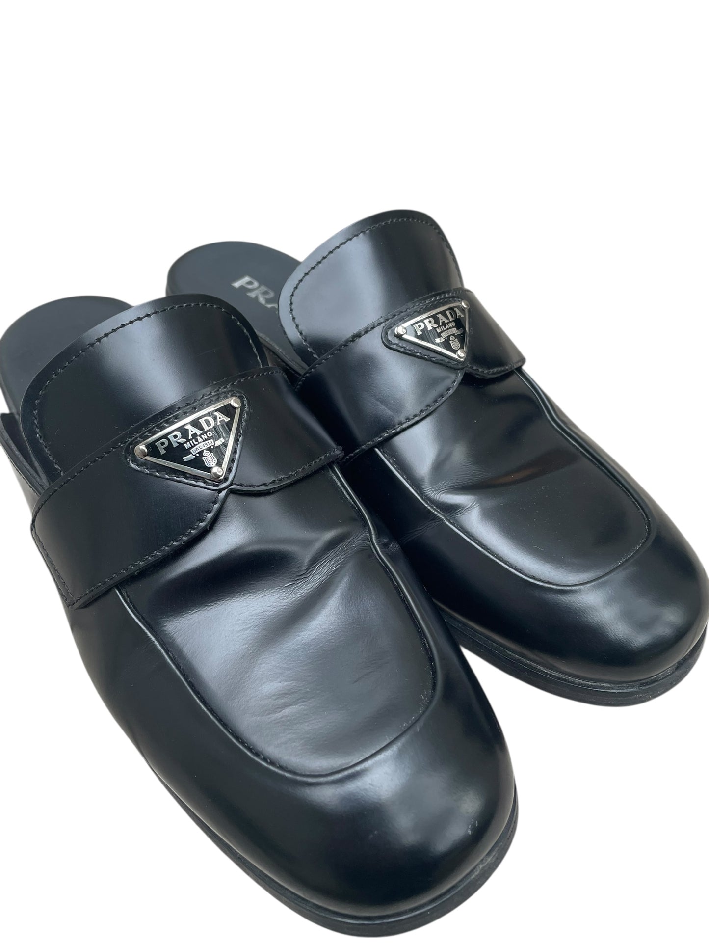 Prada Black Leather Mule-Loafers