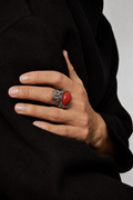 Bague Yves Saint Laurent Arty argentée avec pierre orange