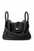 Sac Hermès Lindy 26 en cuir Clémence noir avec attributs palladium
