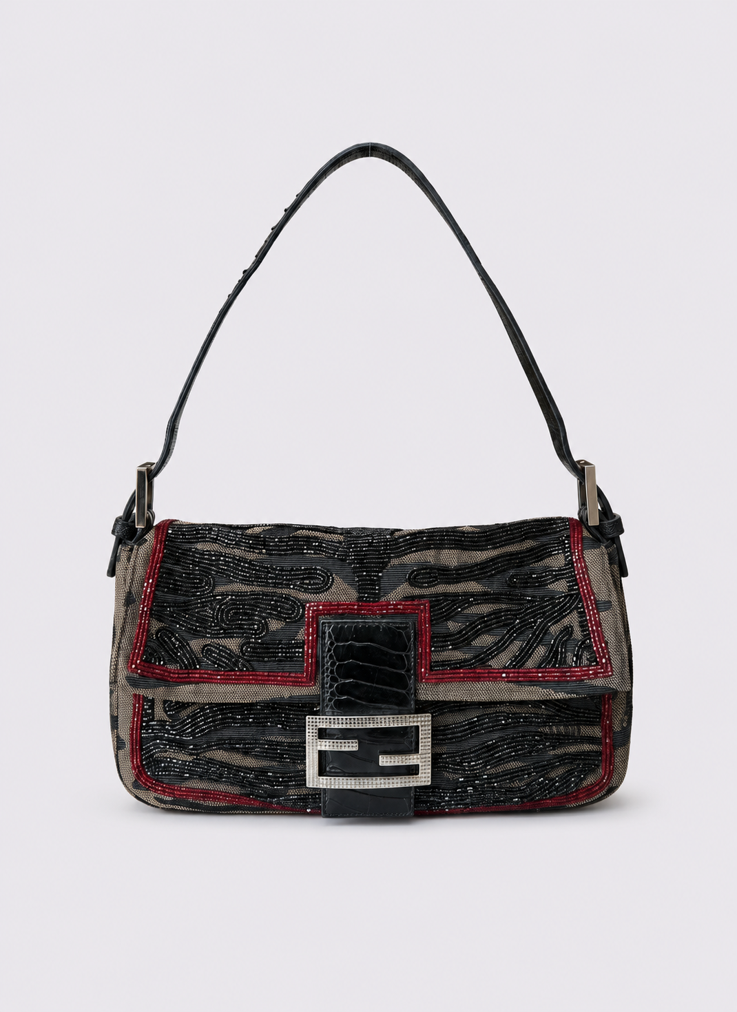 Fendi Vintage Baguette Embroidered Beaded Shoulder Bag