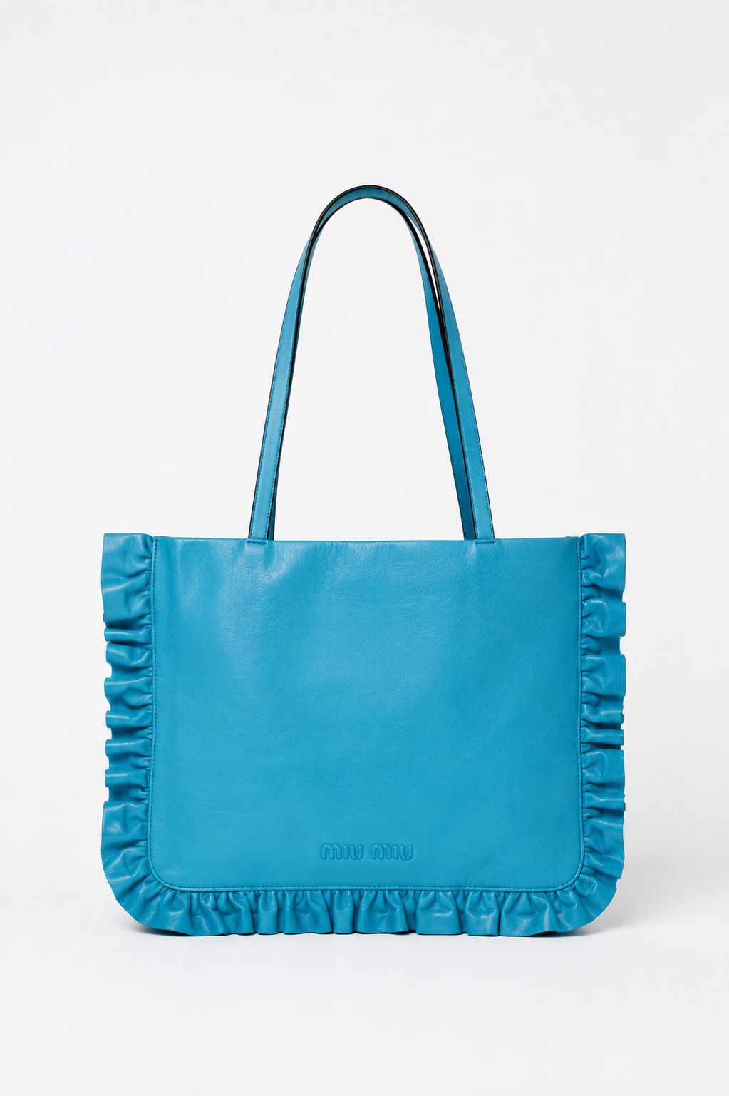 Miu Miu Turquoise Leather Ruffle Tote Bag