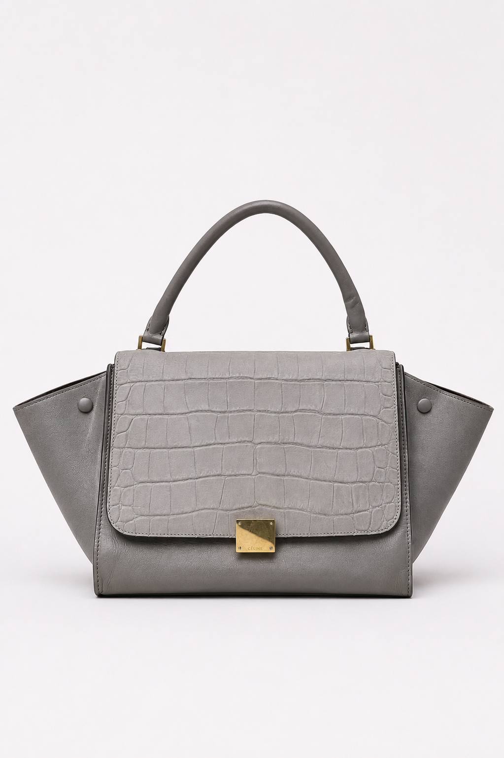 Sac à main Céline Trapeze en cuir gris avec rabat en relief crocodile 