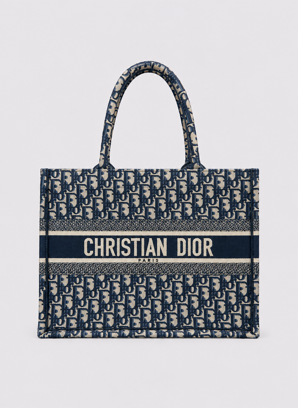 Sac Dior Book Tote moyen toile brodée Dior Oblique bleue