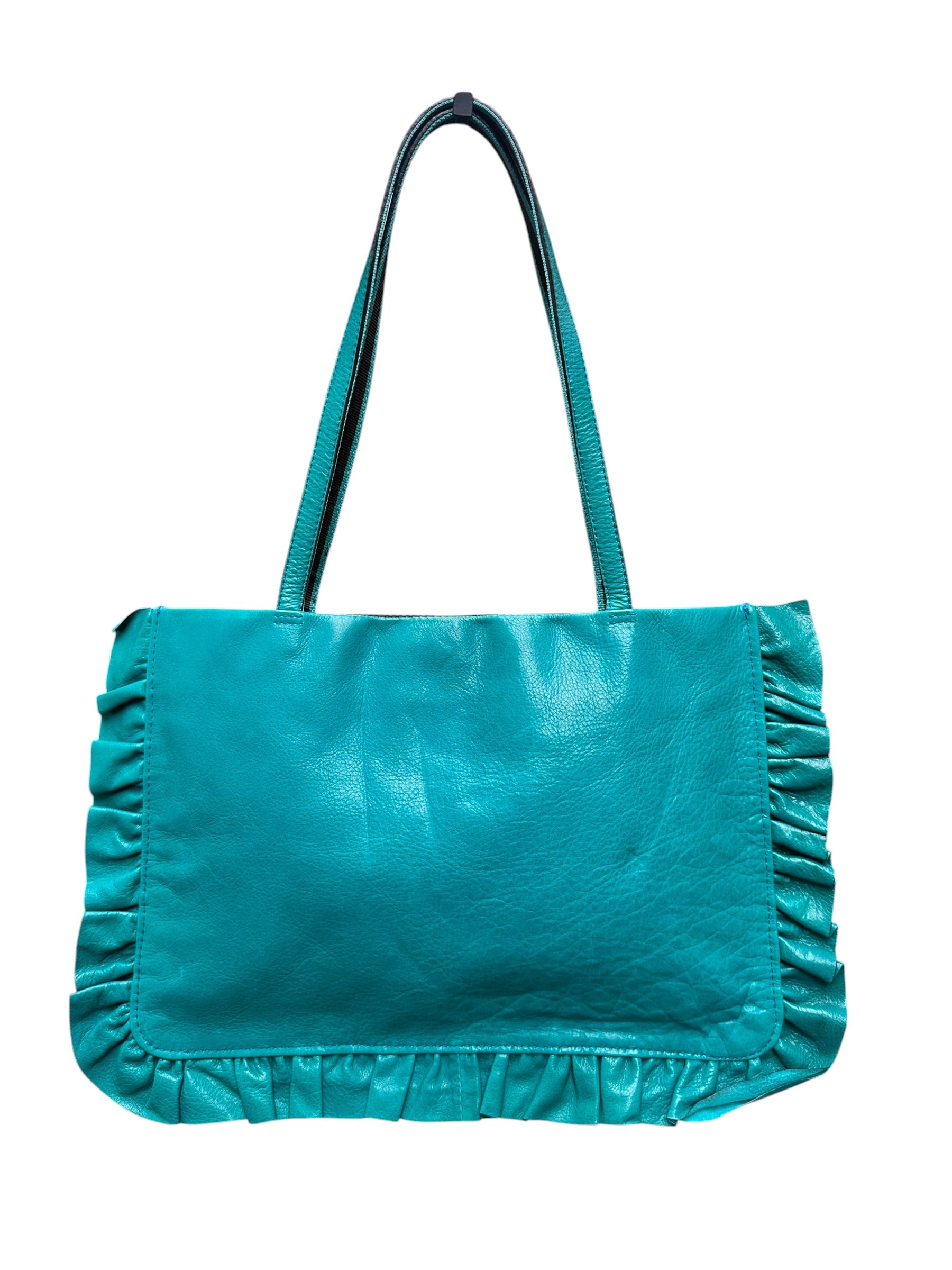 Miu Miu Turquoise Leather Ruffle Tote Bag
