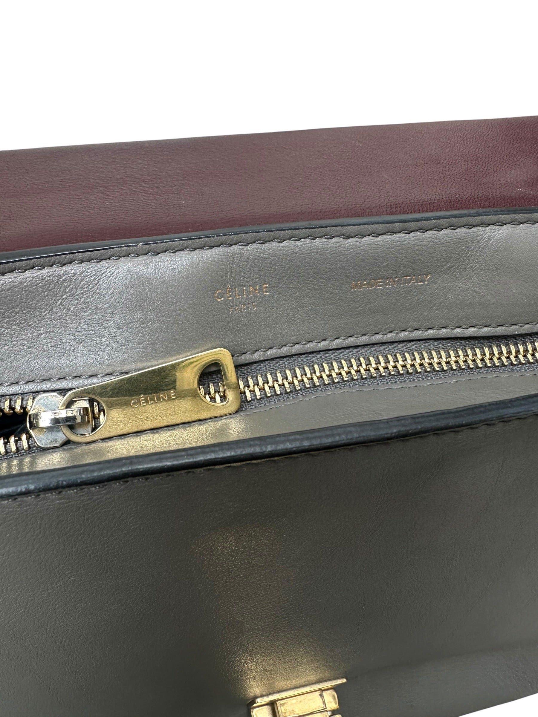 Celine Trapeze Grey Leather Handbag with Crocodile-Embossed Flap