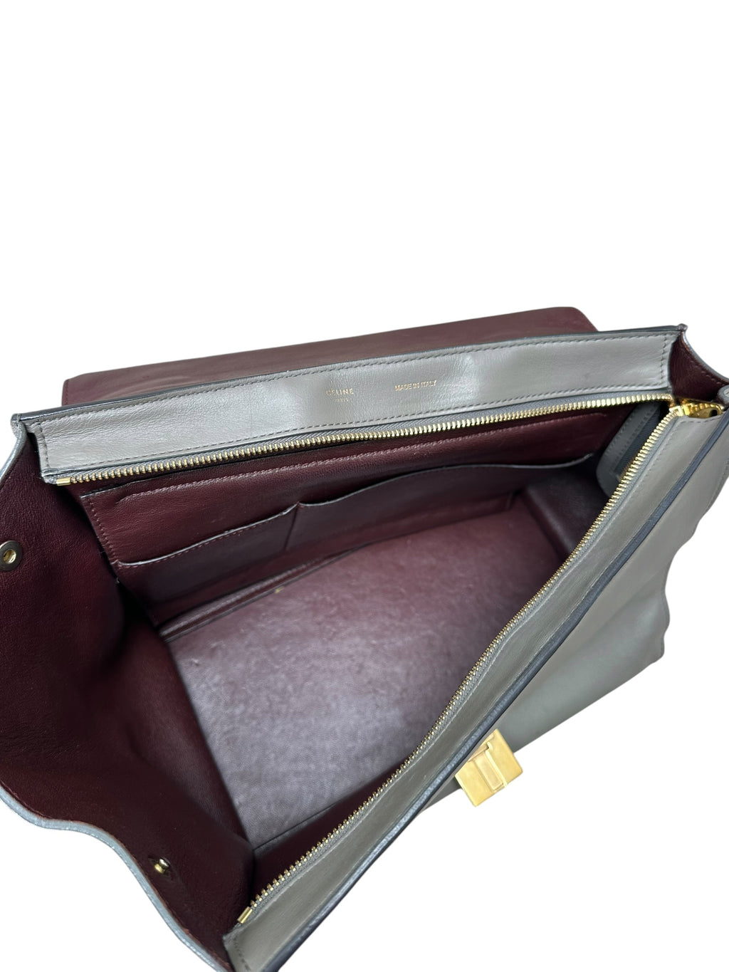 Celine Trapeze Grey Leather Handbag with Crocodile-Embossed Flap