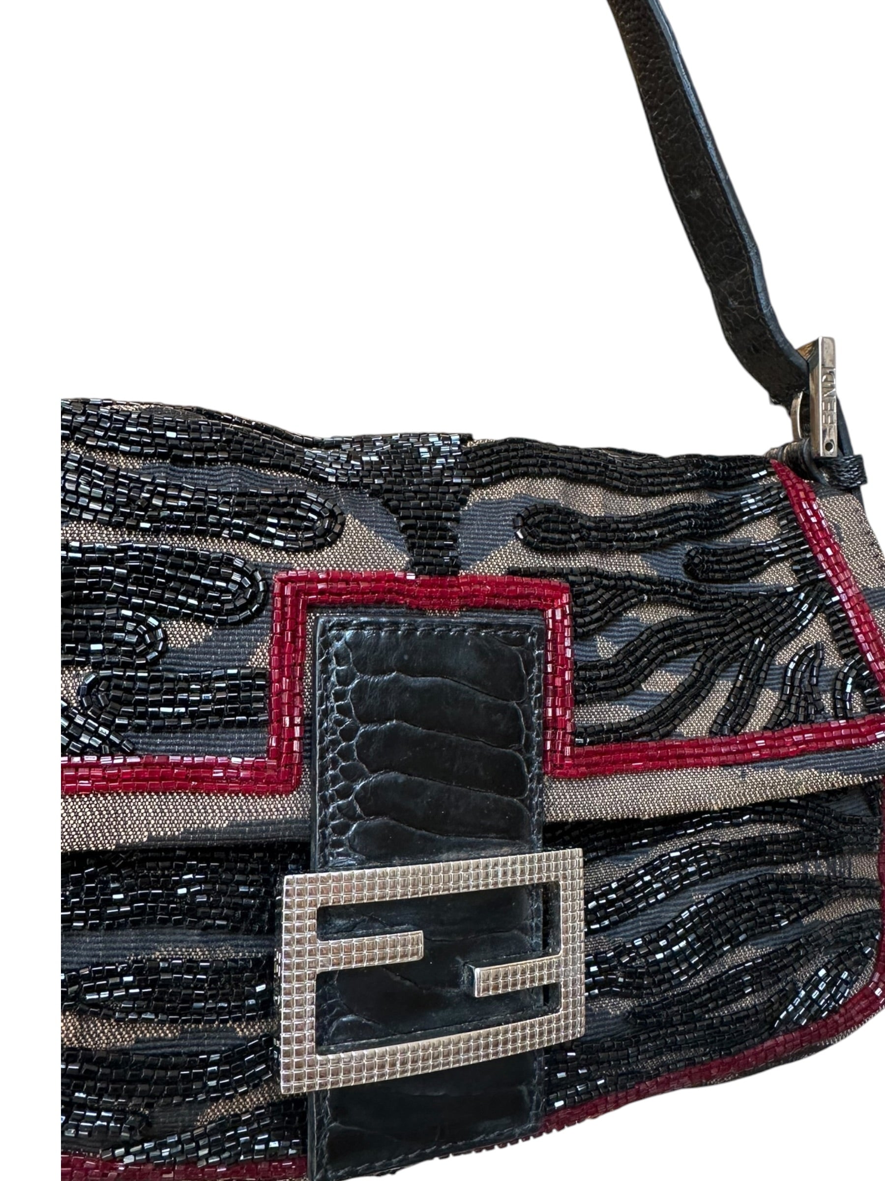 Fendi Vintage Baguette Embroidered Beaded Shoulder Bag