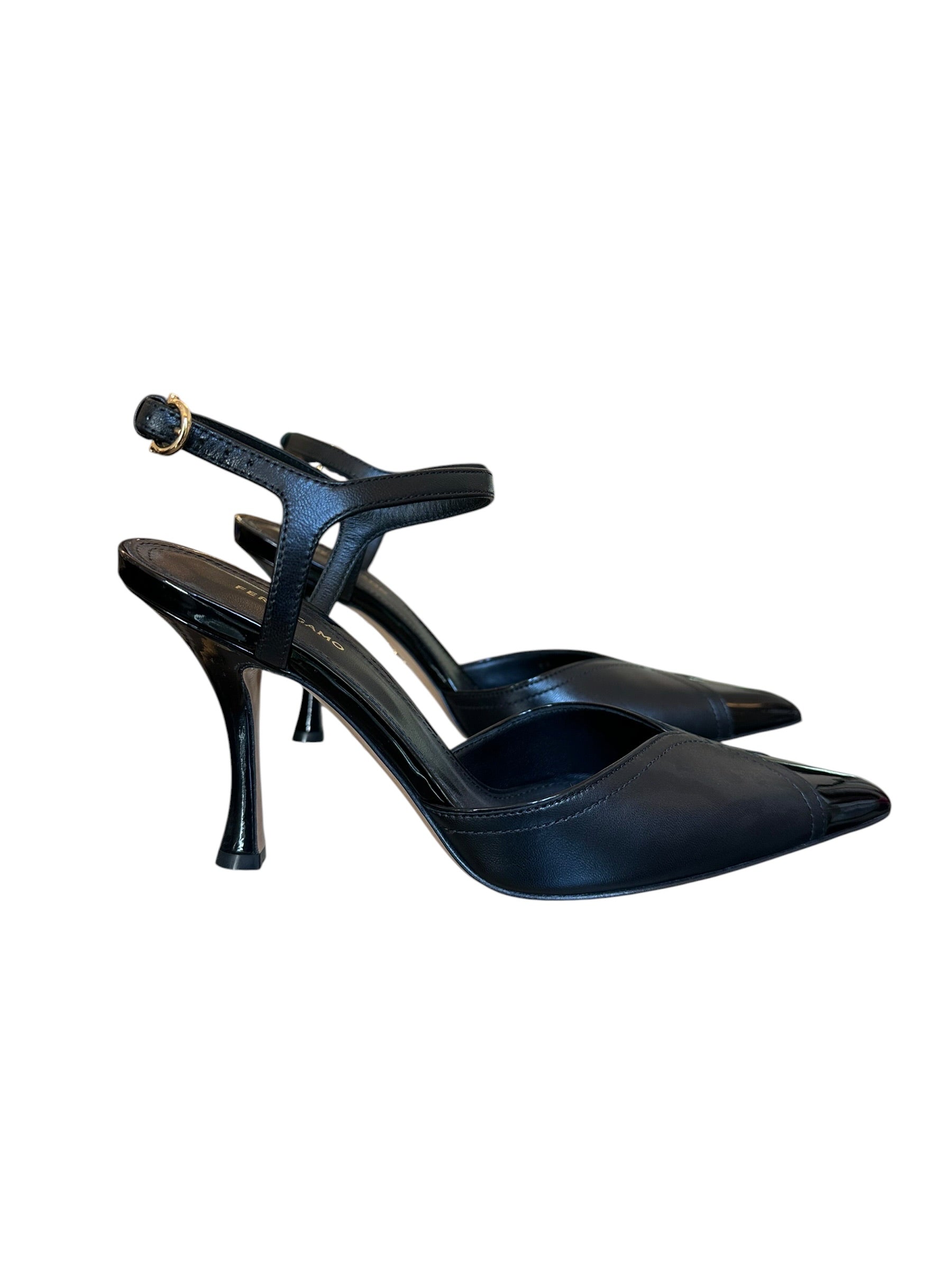 Escarpins slingback en cuir noir Salvatore Ferragamo