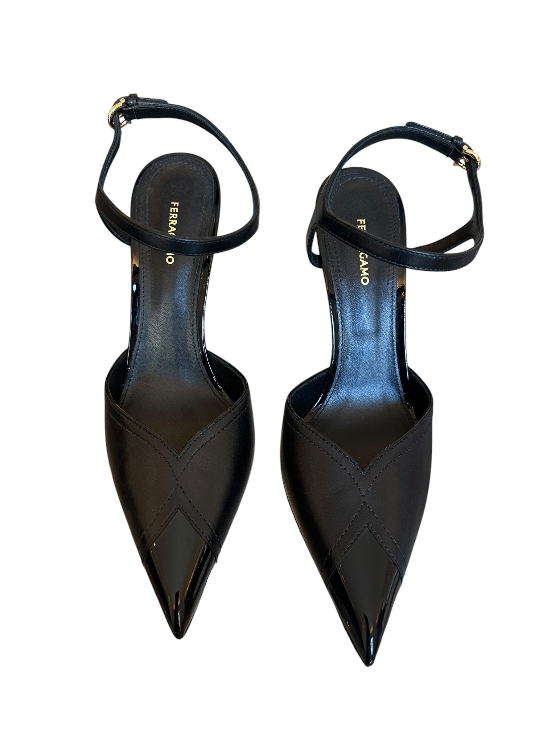 Escarpins slingback en cuir noir Salvatore Ferragamo