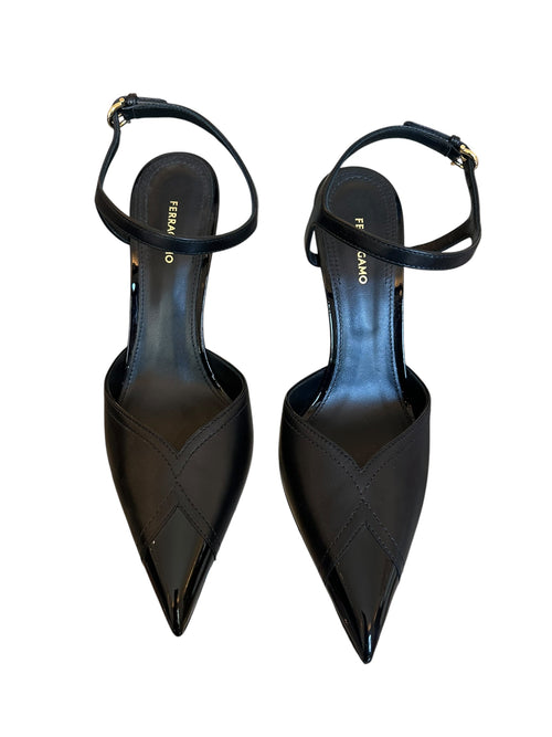 Escarpins slingback en cuir noir Salvatore Ferragamo