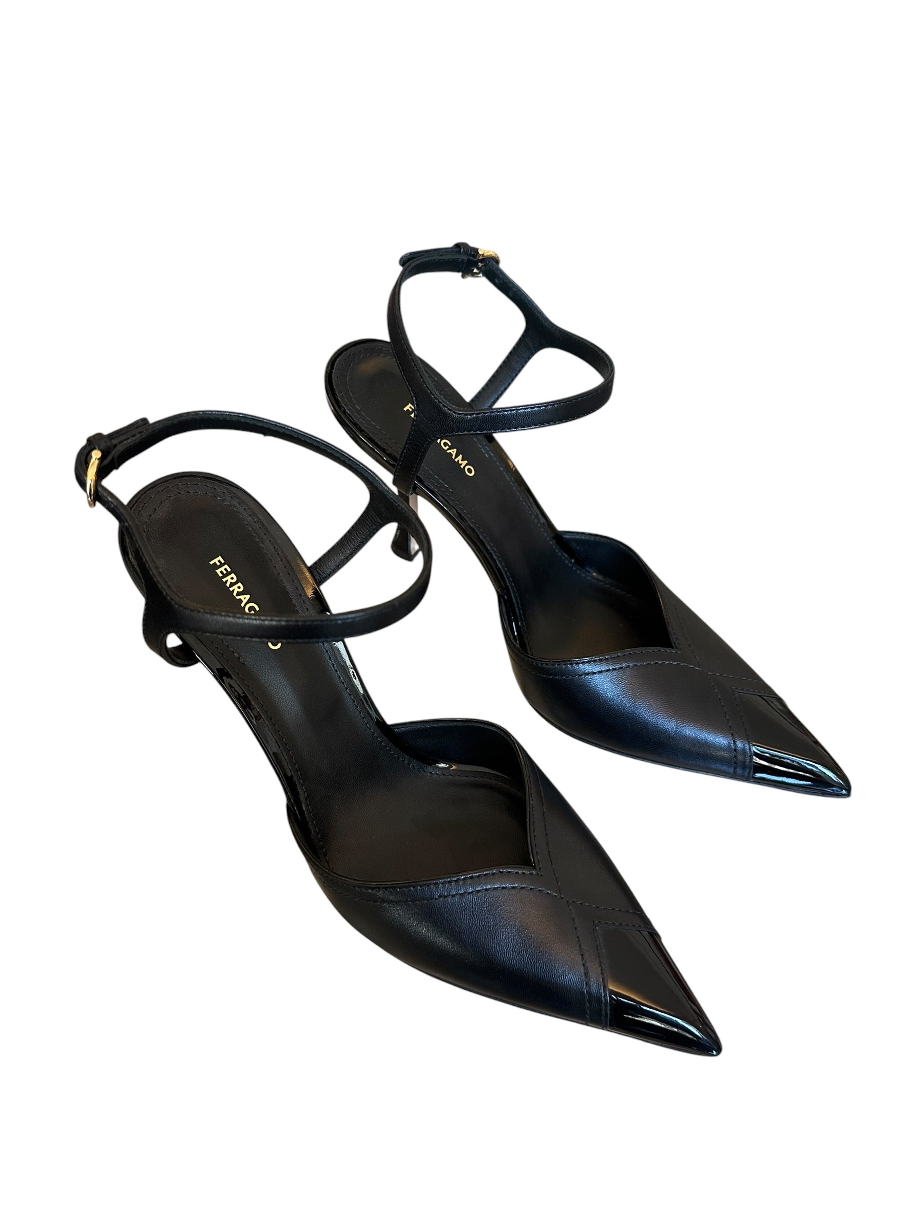 Escarpins slingback en cuir noir Salvatore Ferragamo