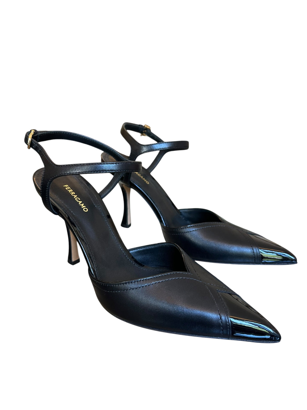 Escarpins slingback en cuir noir Salvatore Ferragamo