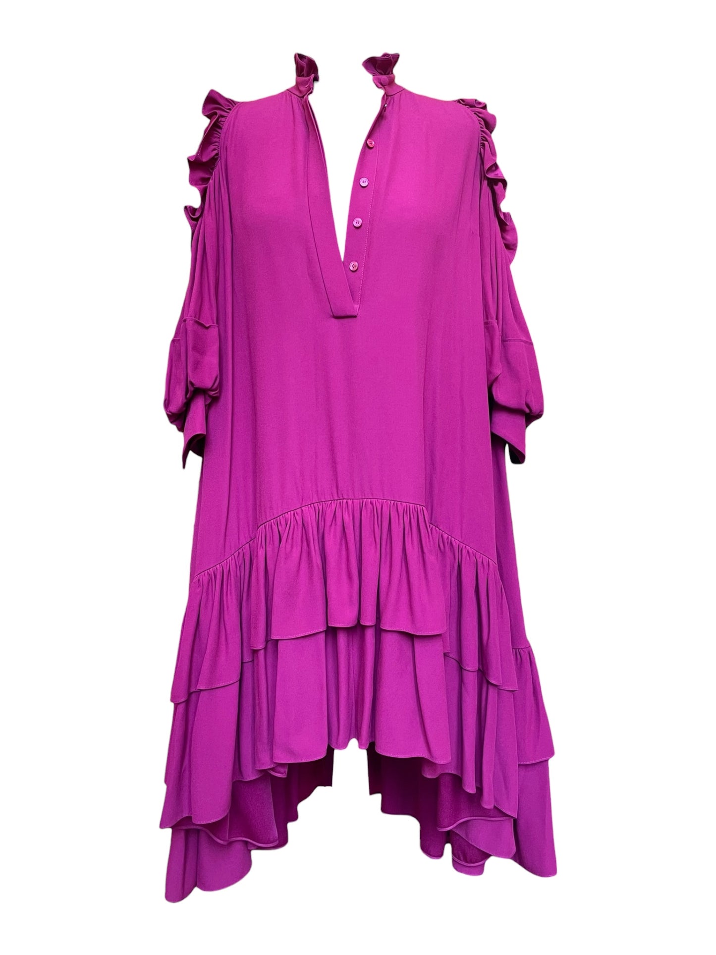 Alexander McQueen - Fuchsia Ruffled Knee-Length Dress