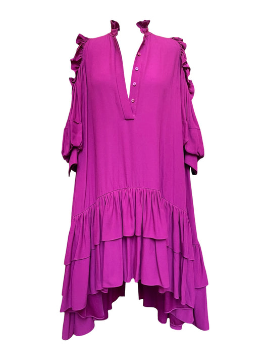 Alexander McQueen - Fuchsia Ruffled Knee-Length Dress