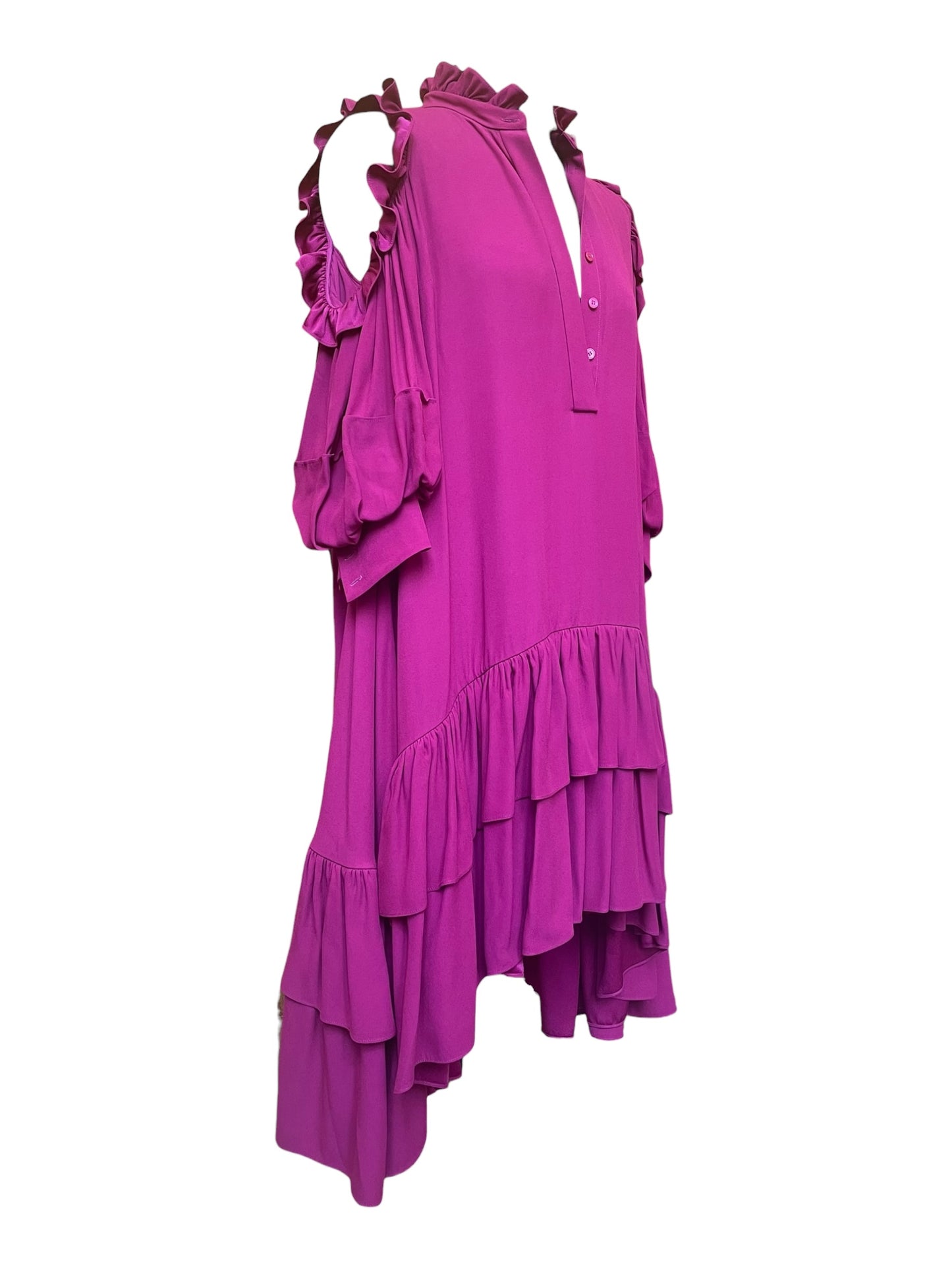 Alexander McQueen - Fuchsia Ruffled Knee-Length Dress