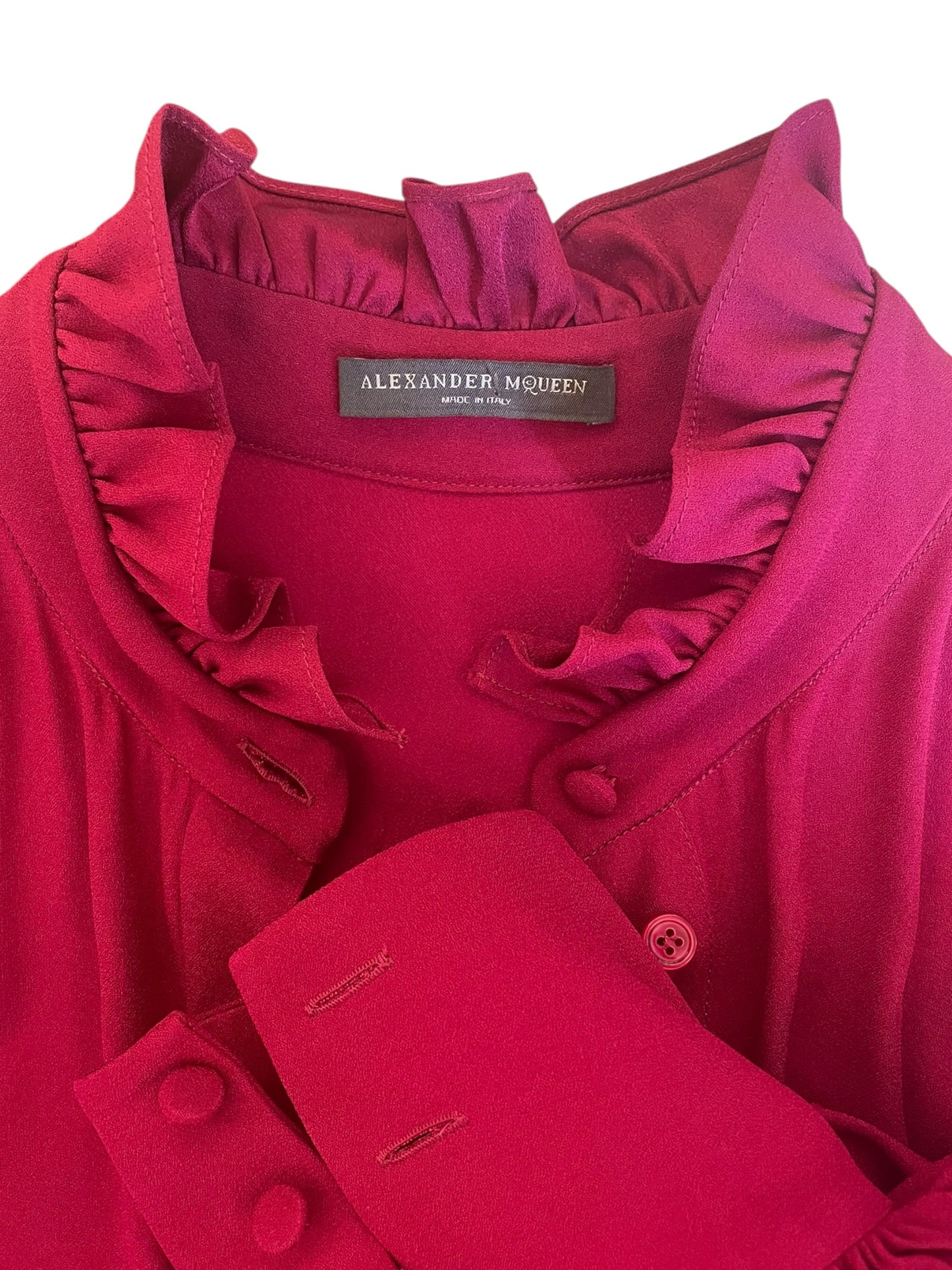 Alexander McQueen - Fuchsia Ruffled Knee-Length Dress