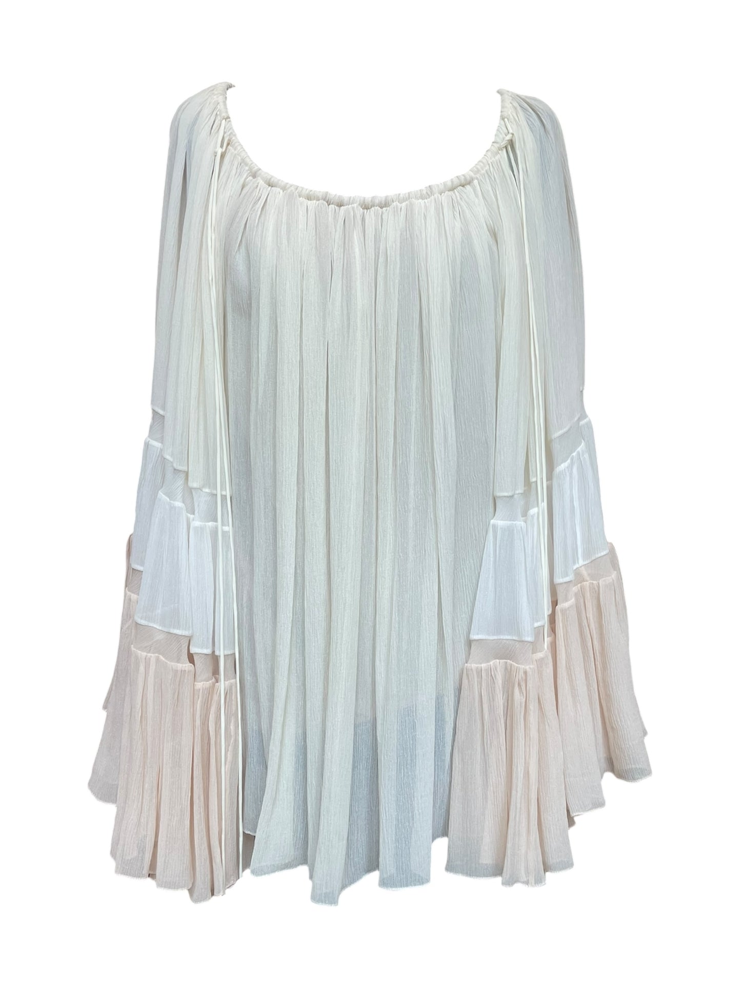 Chloé - Ecru Pleated Blouse with Tiered Sleeves