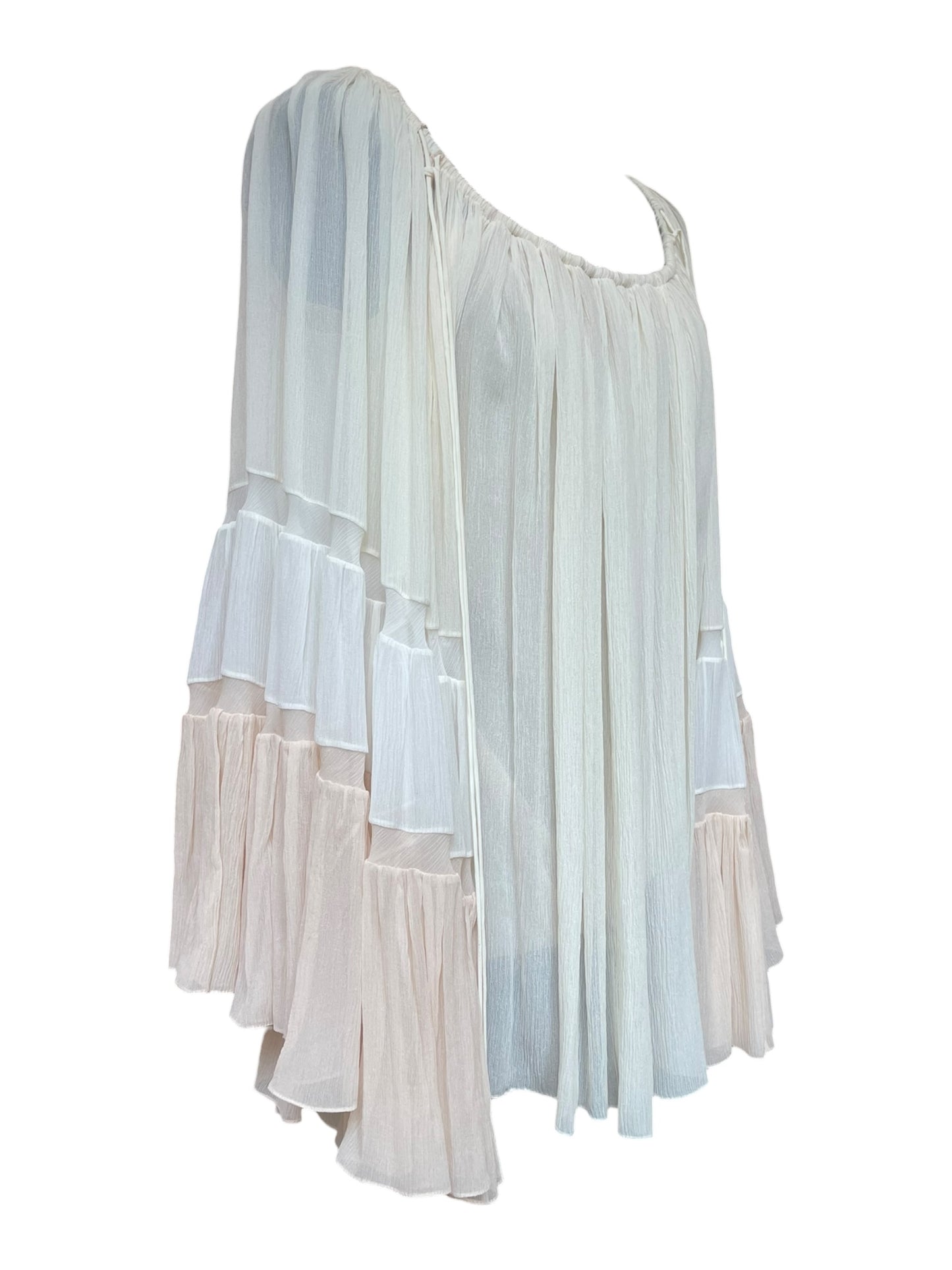 Chloé - Ecru Pleated Blouse with Tiered Sleeves