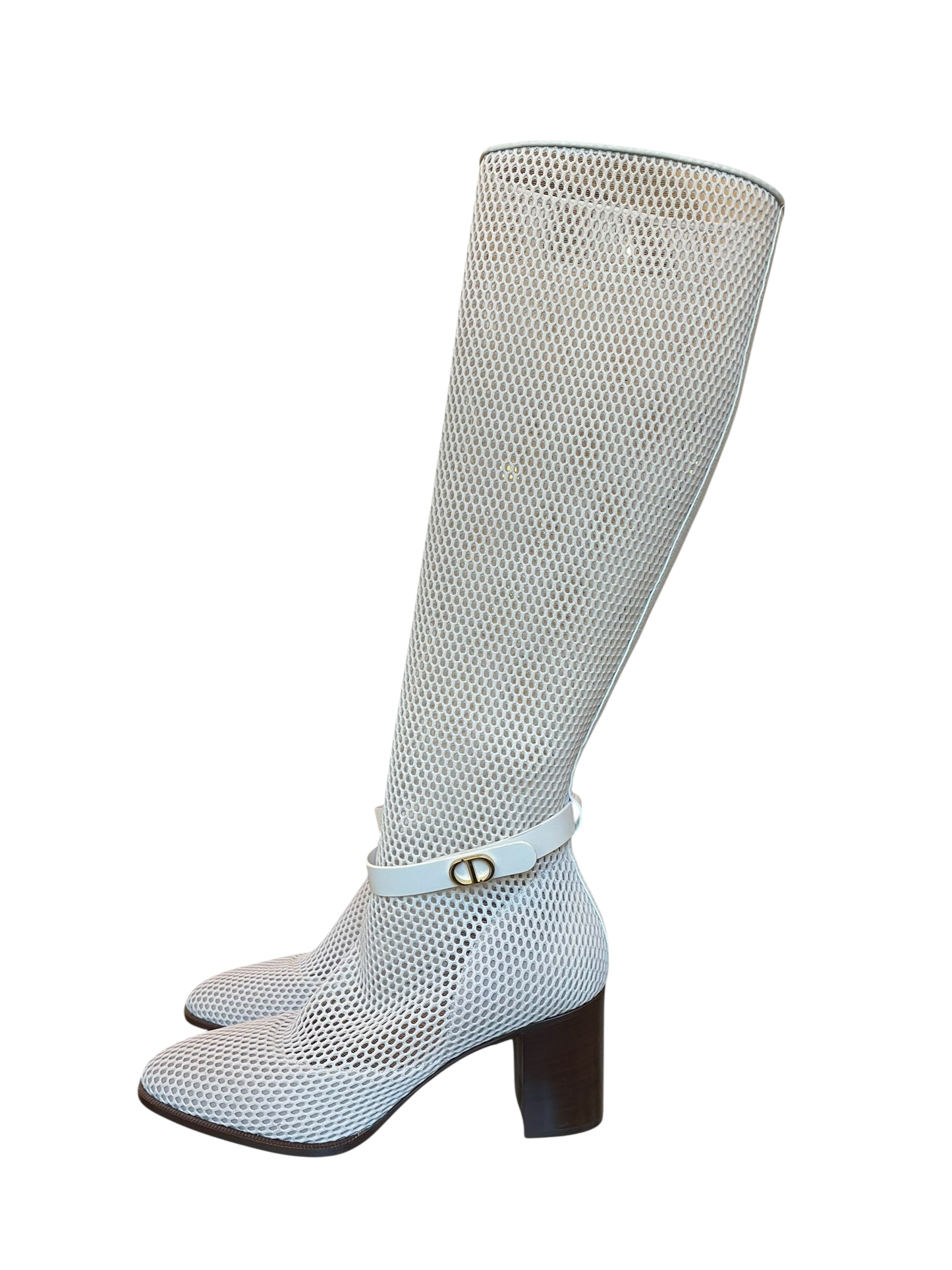 Dior - Cream Fishnet Knee-High Boots