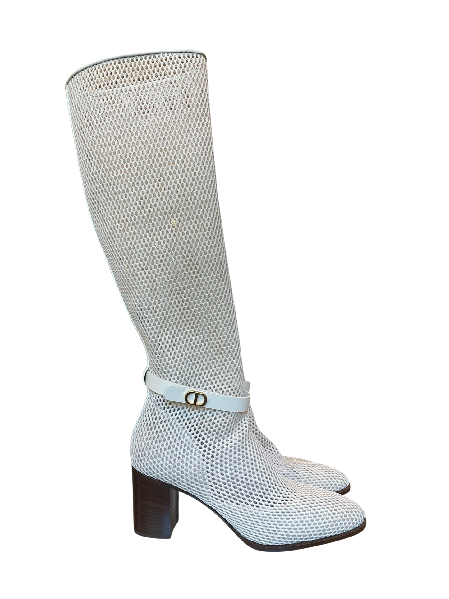 Dior - Cream Fishnet Knee-High Boots