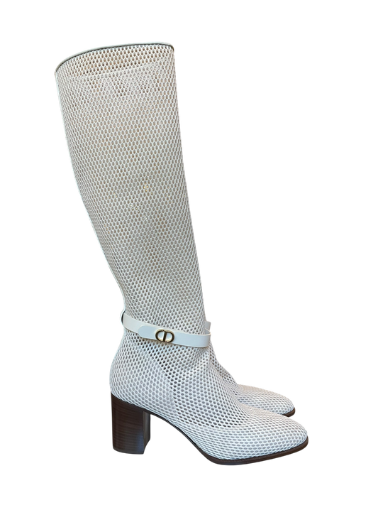 Dior - Cream Fishnet Knee-High Boots