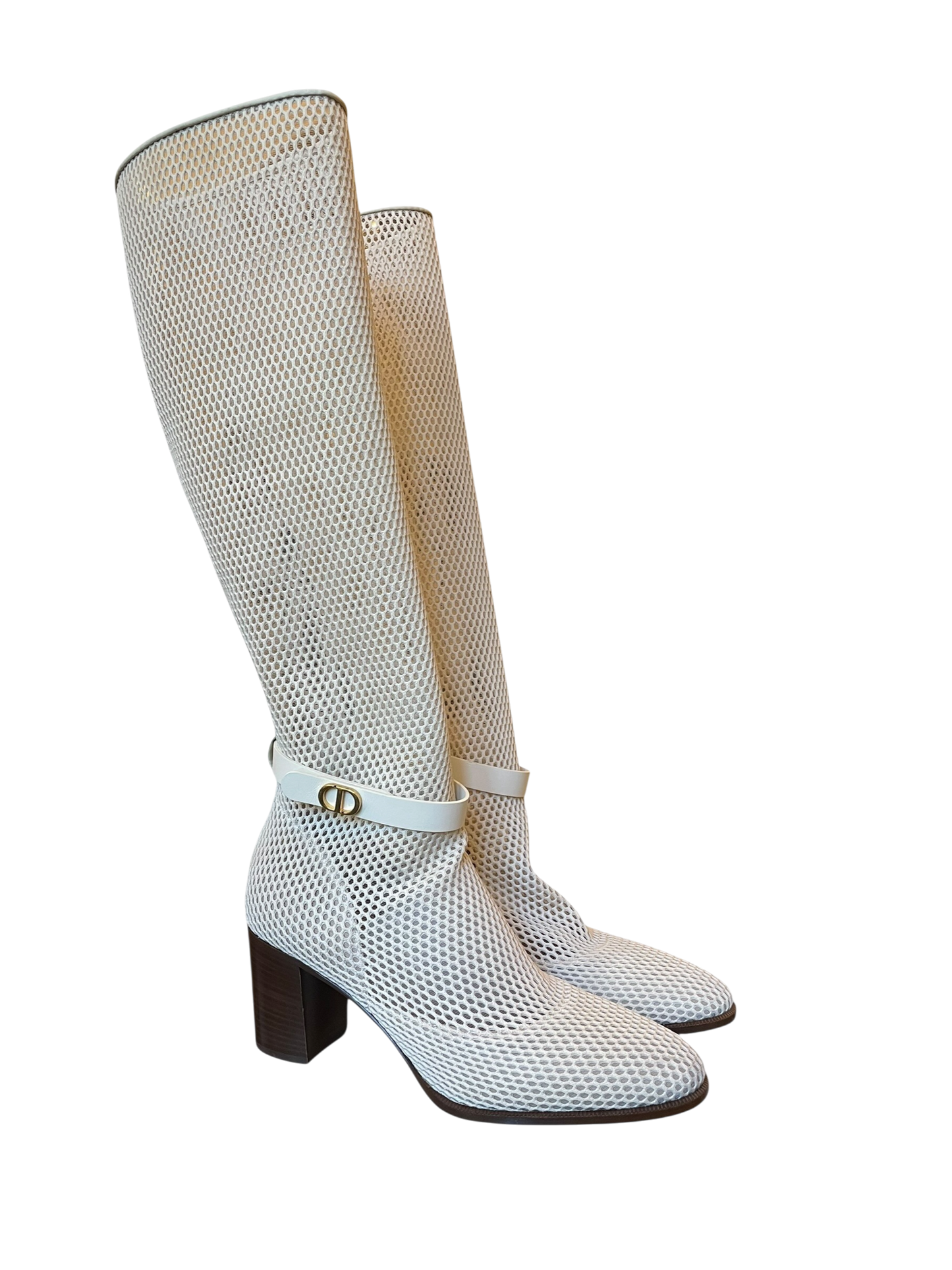 Dior - Cream Fishnet Knee-High Boots