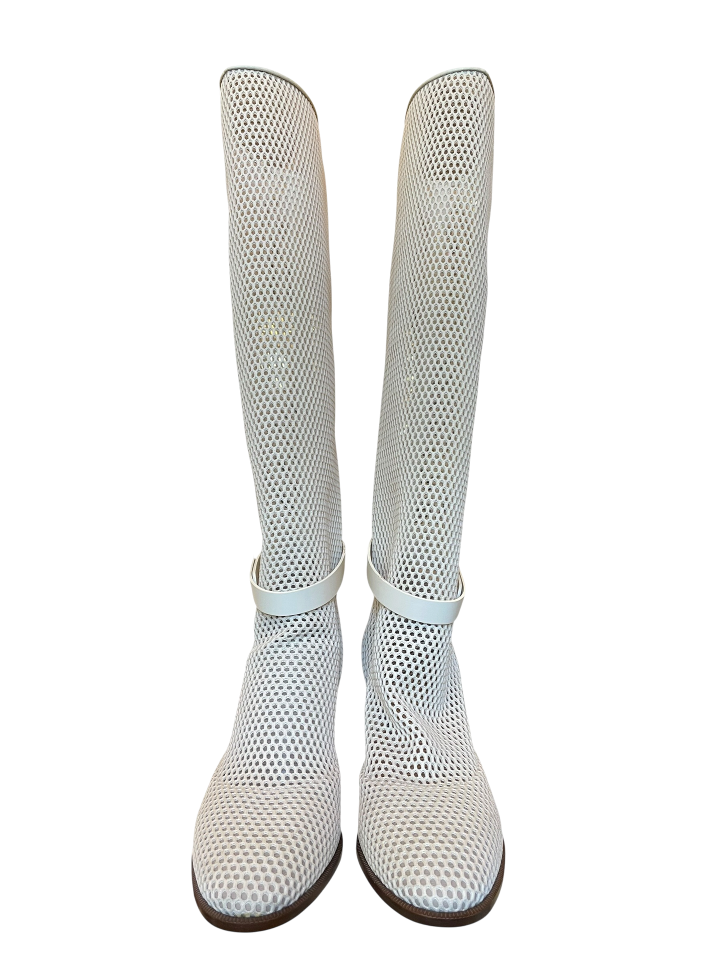 Dior - Cream Fishnet Knee-High Boots
