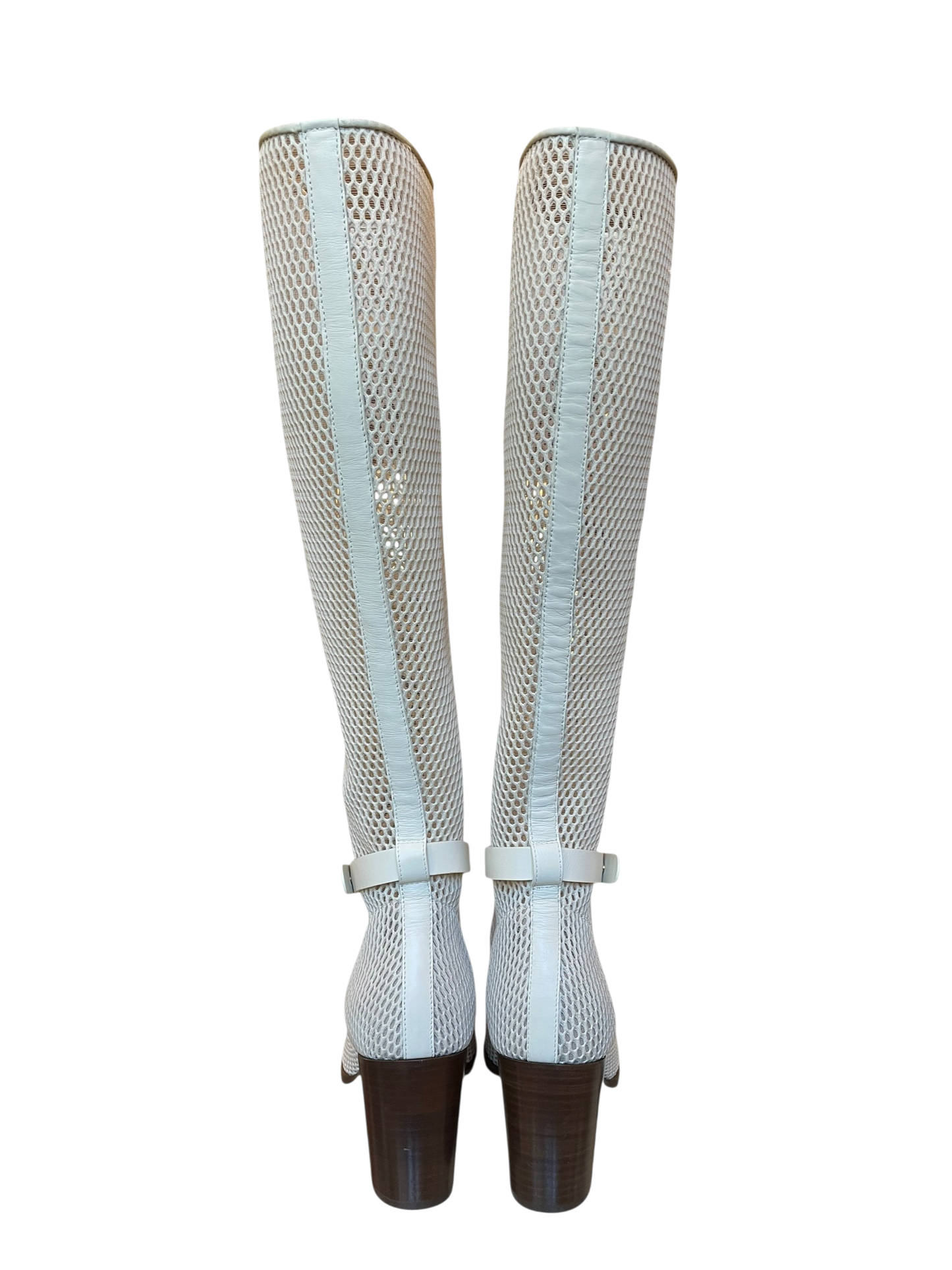 Dior - Cream Fishnet Knee-High Boots