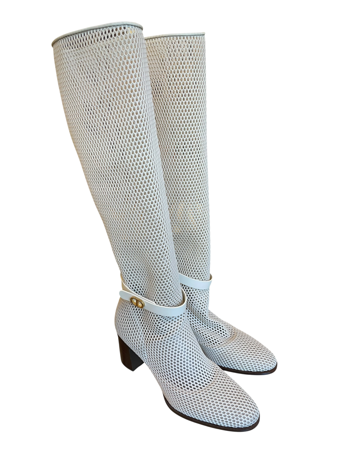 Dior - Cream Fishnet Knee-High Boots