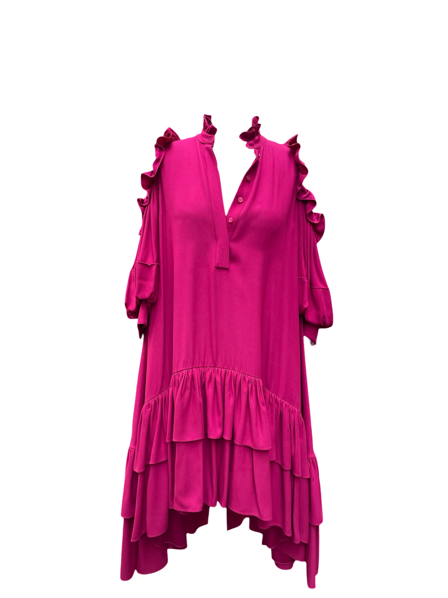 Alexander McQueen - Fuchsia Ruffled Knee-Length Dress