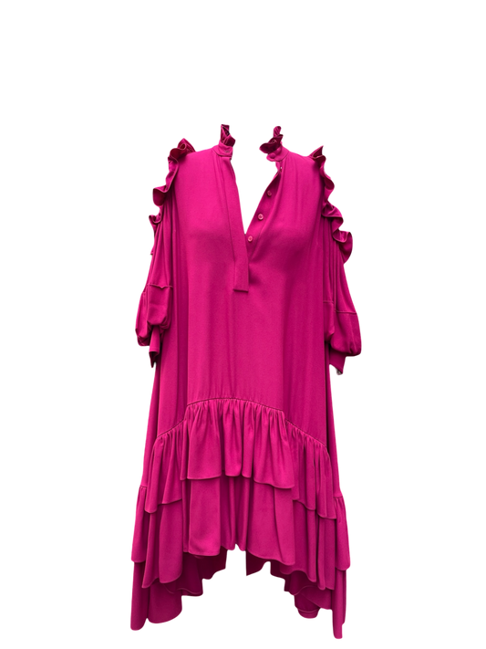 Alexander McQueen - Fuchsia Ruffled Knee-Length Dress