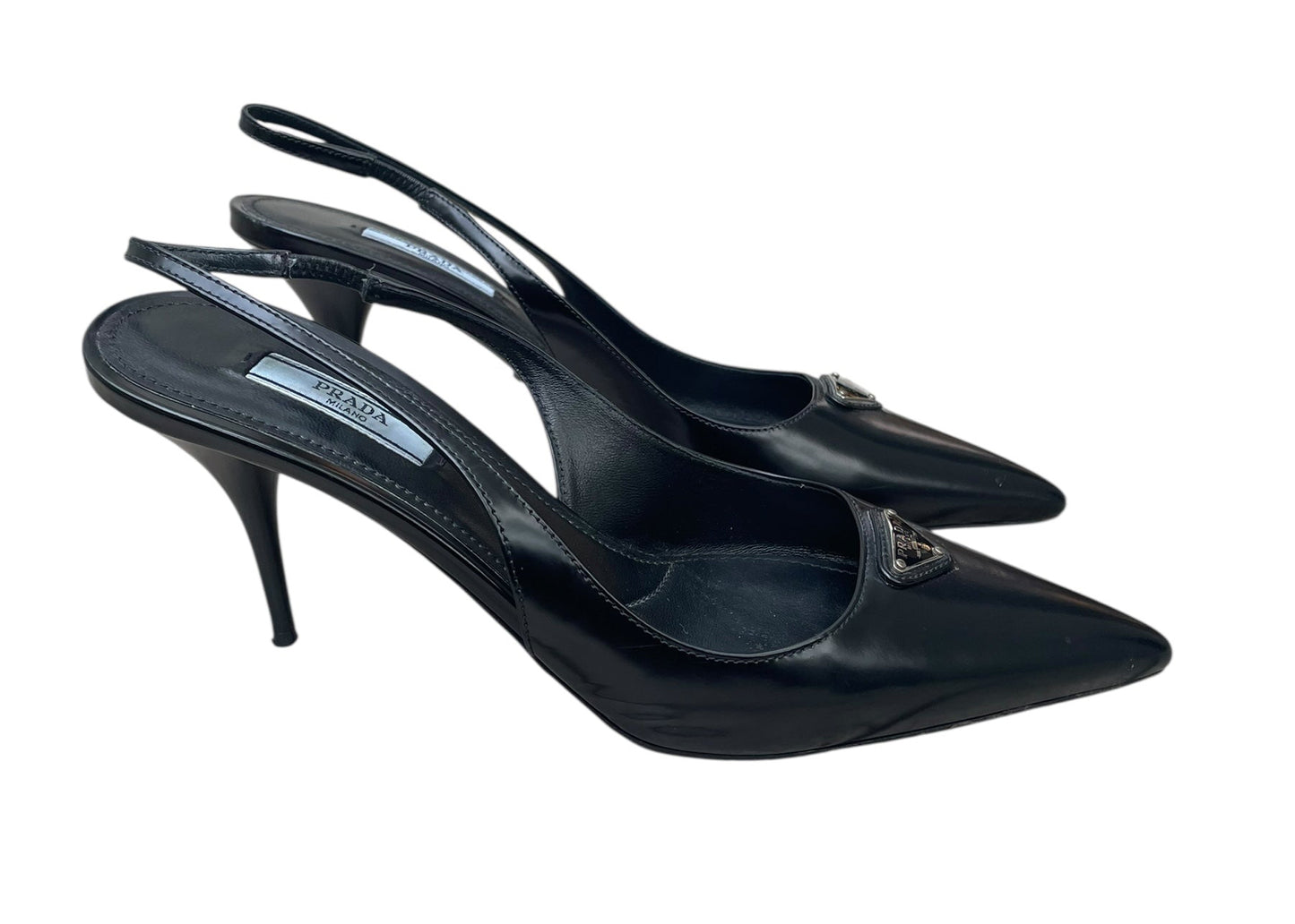 Prada Black Pointed-Toe Slingback Pumps