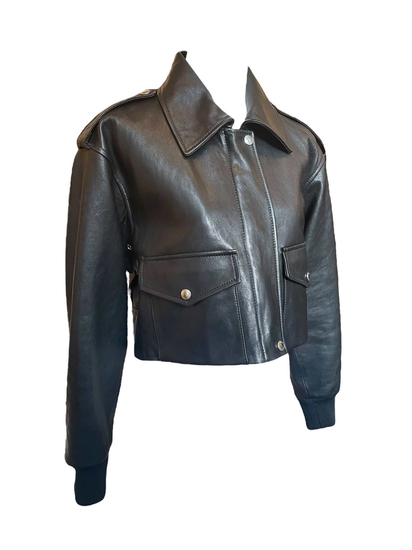 Alexander McQueen Cropped Black Leather Jacket