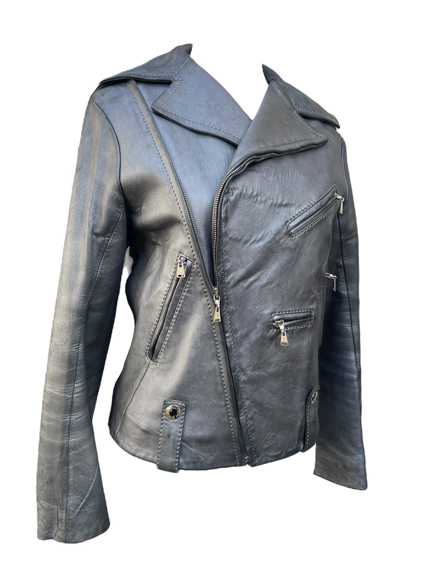 Louis Vuitton Leather Biker Jacket – Dark Grey Metallic