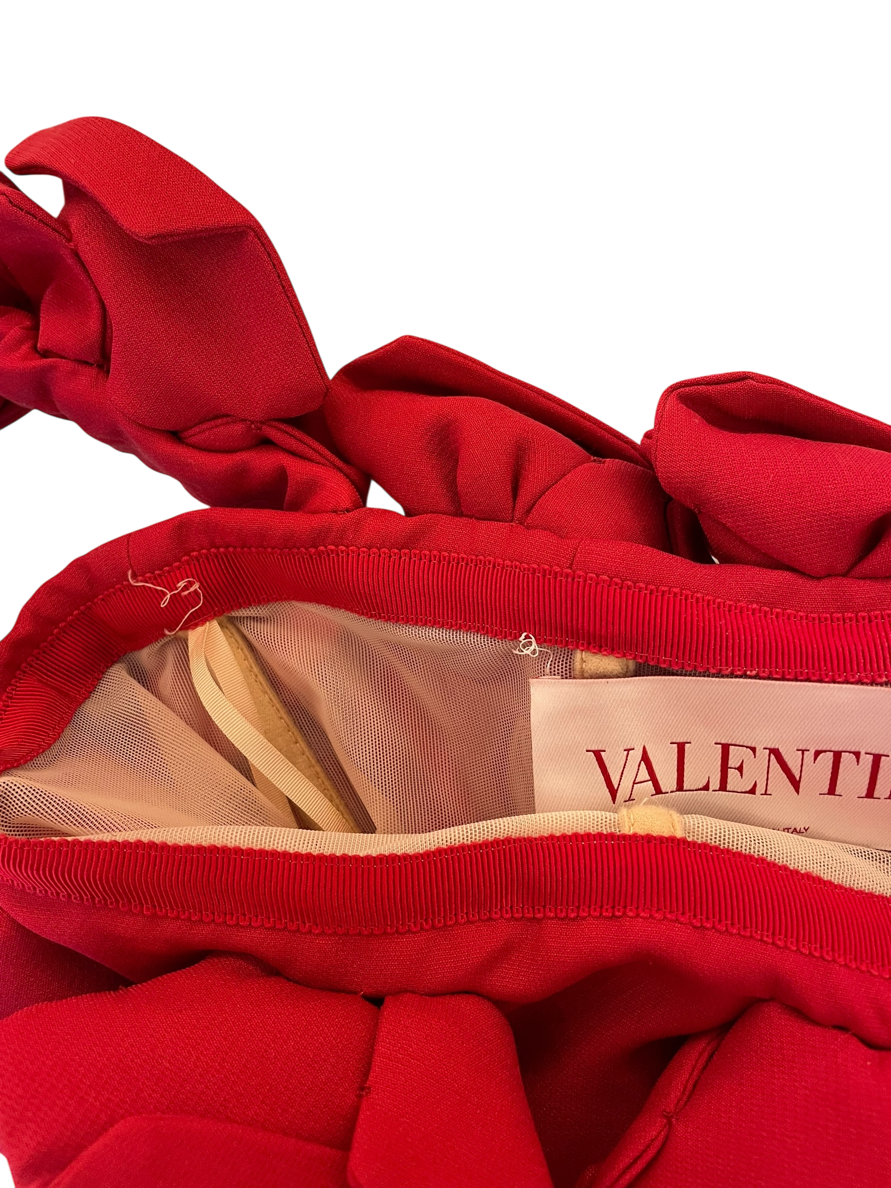 Valentino red mini dress with 3D floral neckline luxury resale.