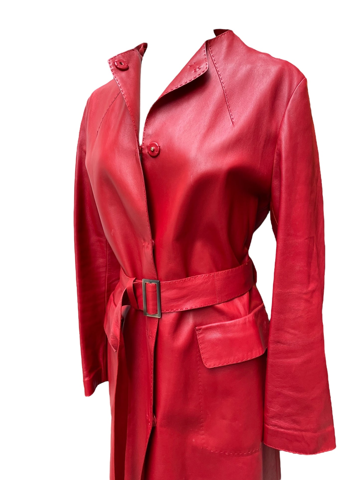 Manteau en cuir rouge Loro Piana