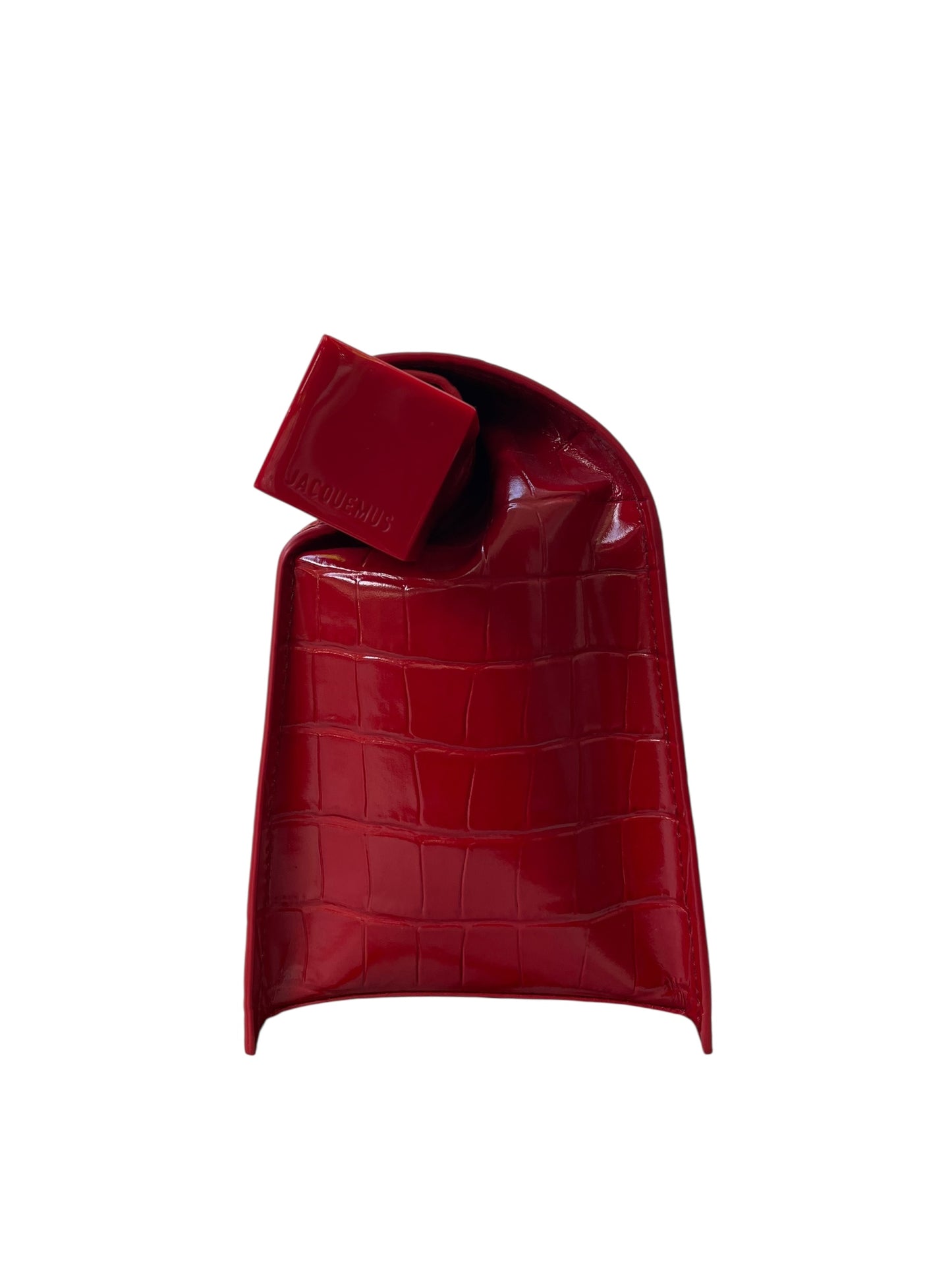 Jacquemus Le Rond Carré Clutch in Red Crocodile-embossed leather