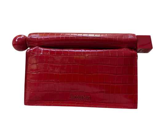 Jacquemus Le Rond Carré Clutch in Red Crocodile-embossed leather