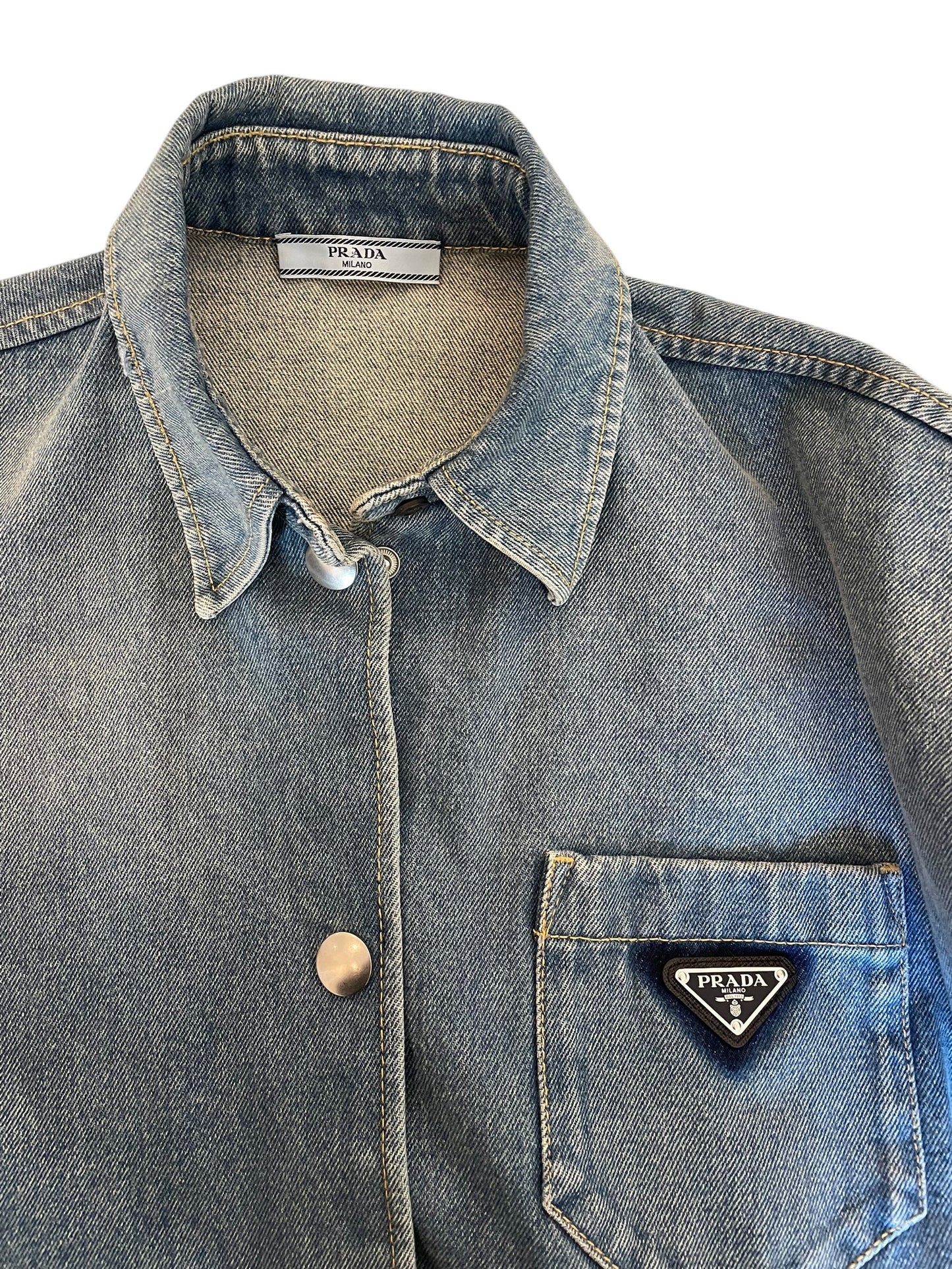 Chemise en denim épais bleu Prada