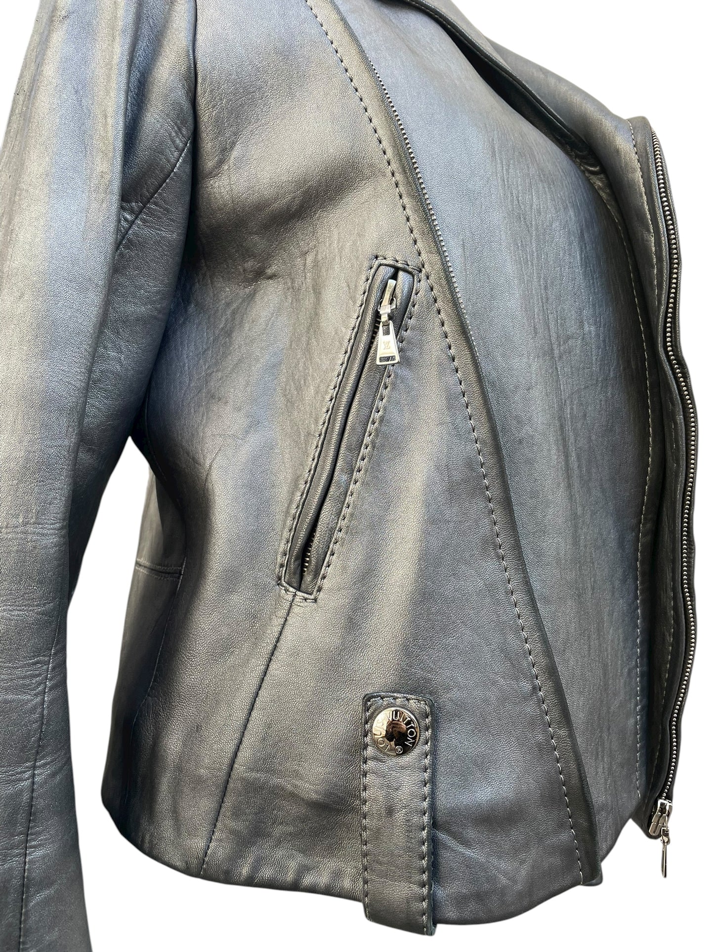 Louis Vuitton Leather Biker Jacket – Dark Grey Metallic
