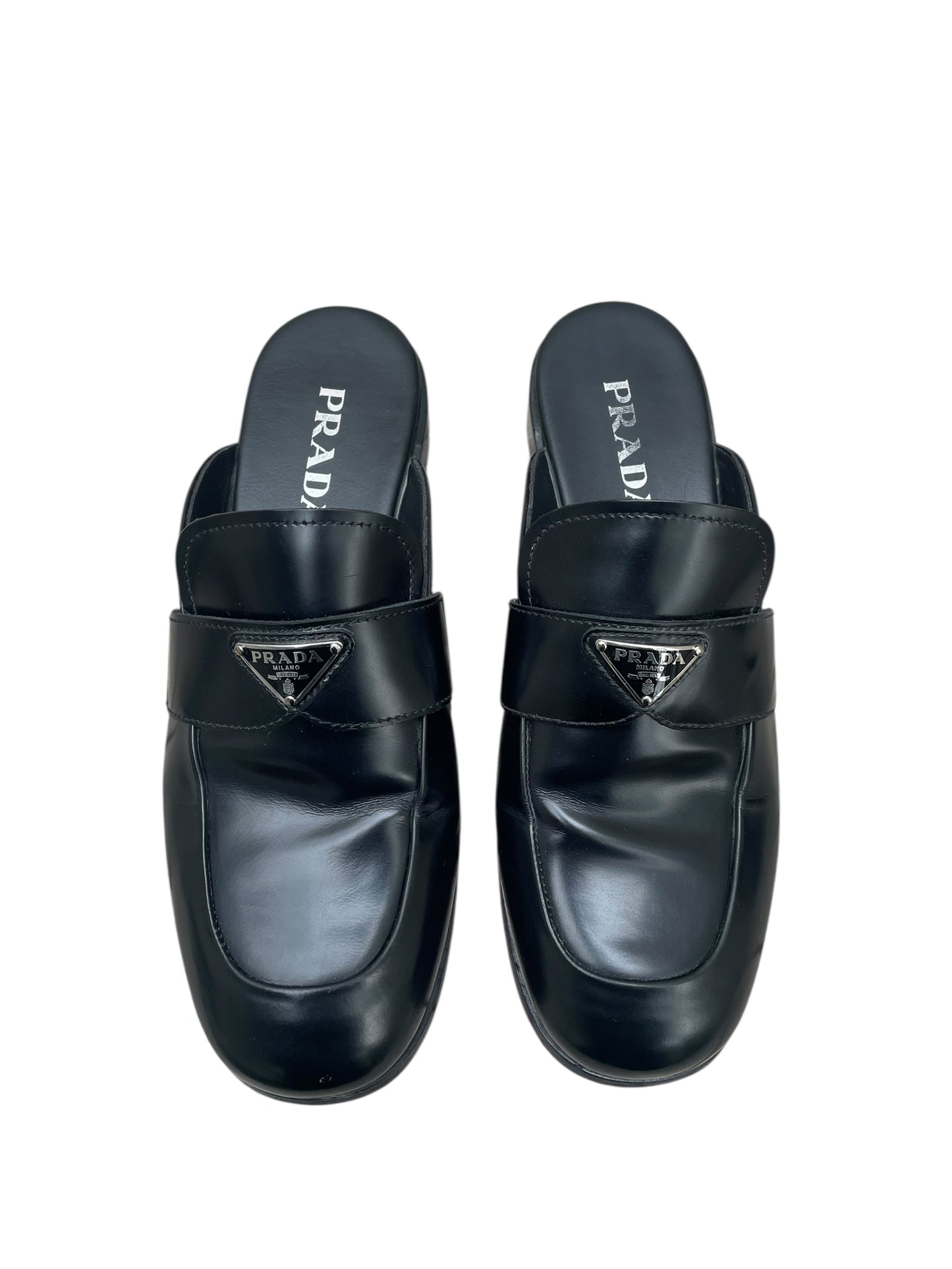 Prada Black Leather Mule-Loafers