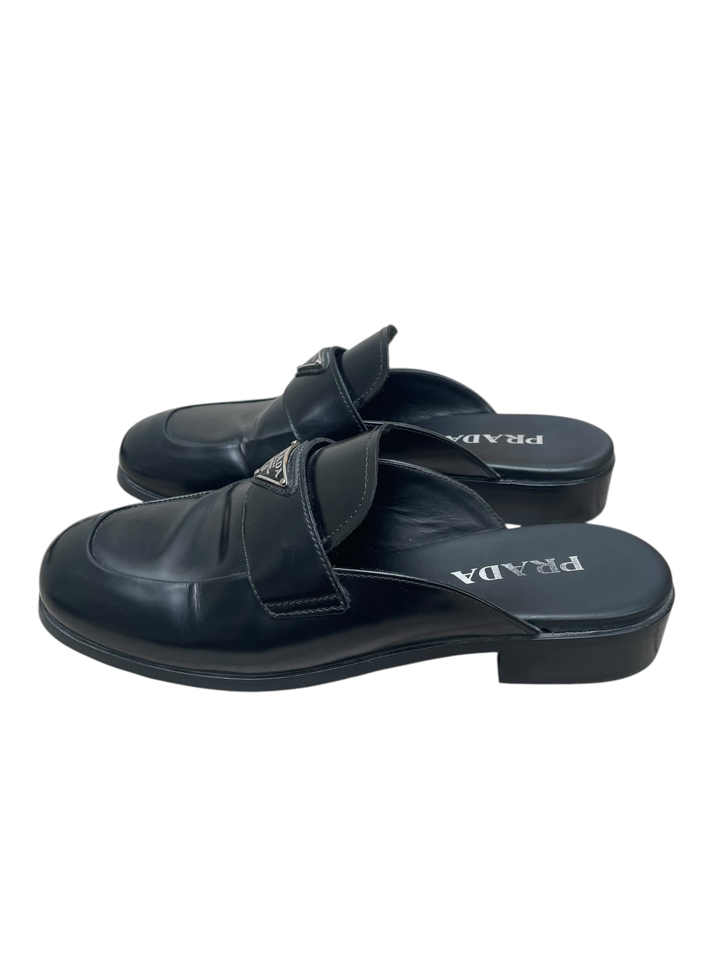Prada Black Leather Mule-Loafers
